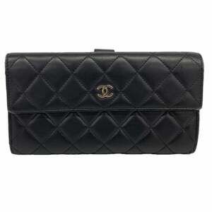 CHANEL Authentic Black Lambskin Leather Wallet